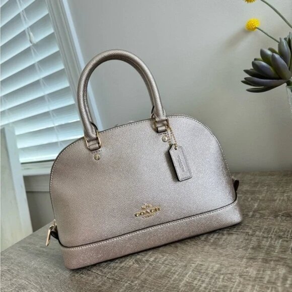 COACH F22315 MINI SIERRA CROSSGRAIN DOME SATCHEL HANDBAG Platinum (New) - Picture 1 of 10